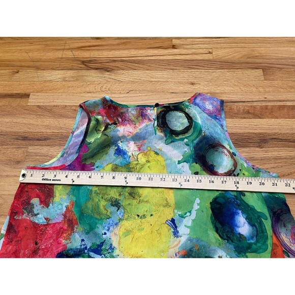 Lane Bryant Women's 14 Green Tank Polyester Tunic Hi-Low Hem Abstract Artsy Boho - Picture 5 of 9